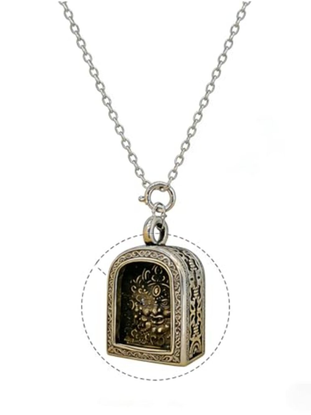 925 Sterling Silver Tibetan Mahakala Ghau Box Pendant Necklace